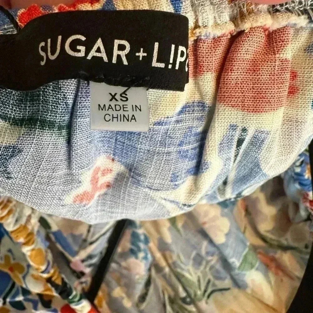 SugarLips Anthropologie Women’s Crop Floral Top Off Shoulder Ruffles Size XS NEW - Picture 4 of 5